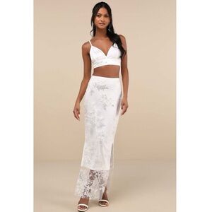 NWT Lulu's Luminescent Aura White Embroidered Mesh Two-Piece Maxi Dress